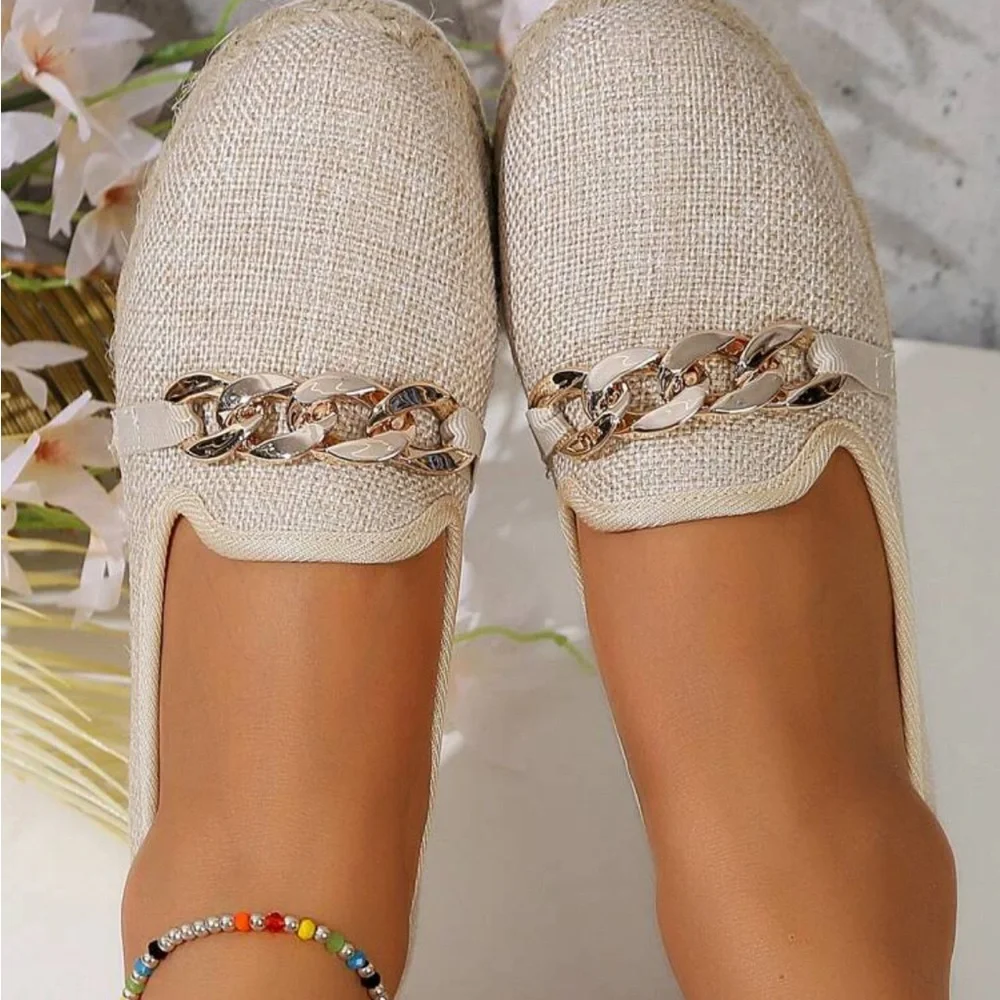 Ladies' Espadrille Chunky Platform Sandals With Chain Detailing